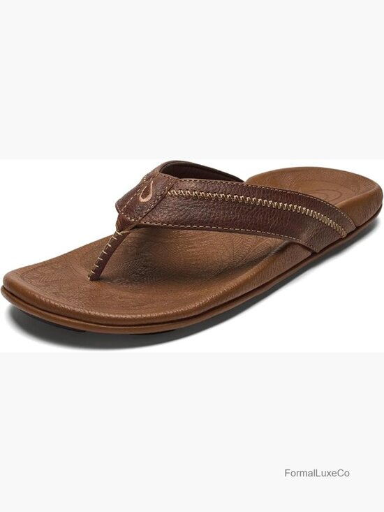 Men\'s Leather Beach Sandal Flip Flop Arch Support Slip On main image 6